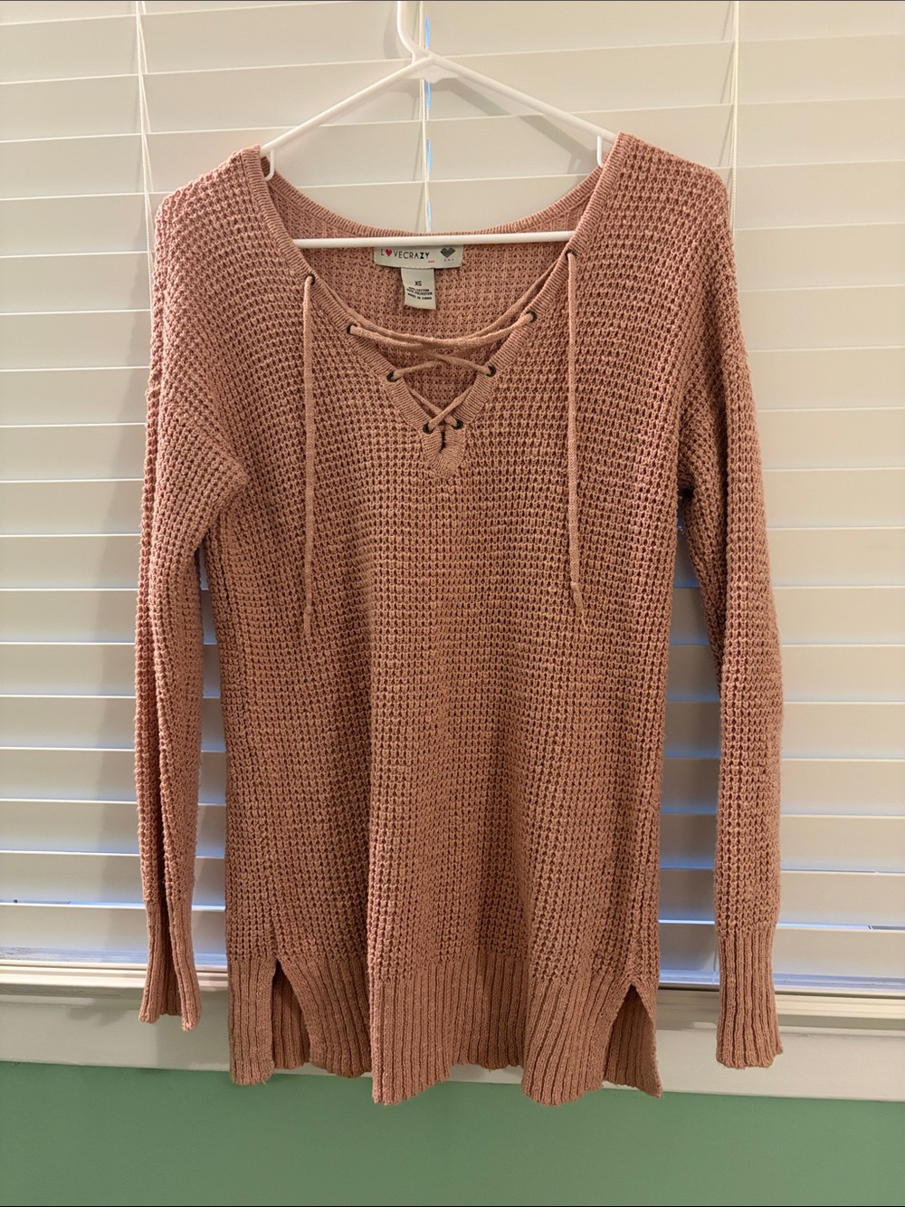 Vero Moda Lace-Up Waffle Knit Sweater - Dusty Rose Pink